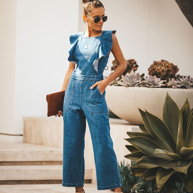 Ruffle denim jumpsuit Clearance