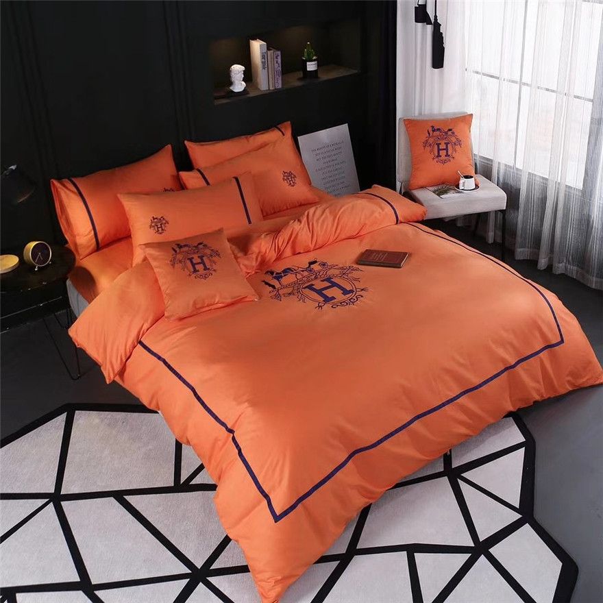 Classics Orange Letter Bedding Suit Navy Queen King Size All