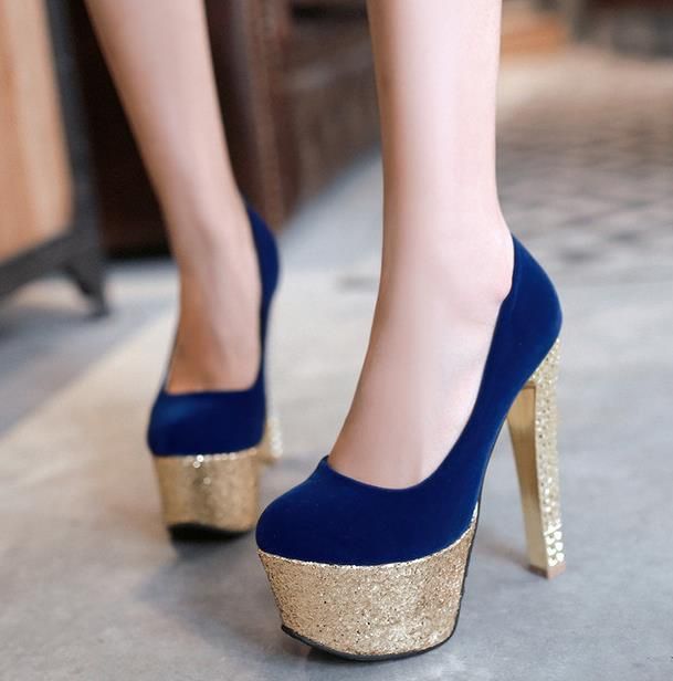 blue platform pumps