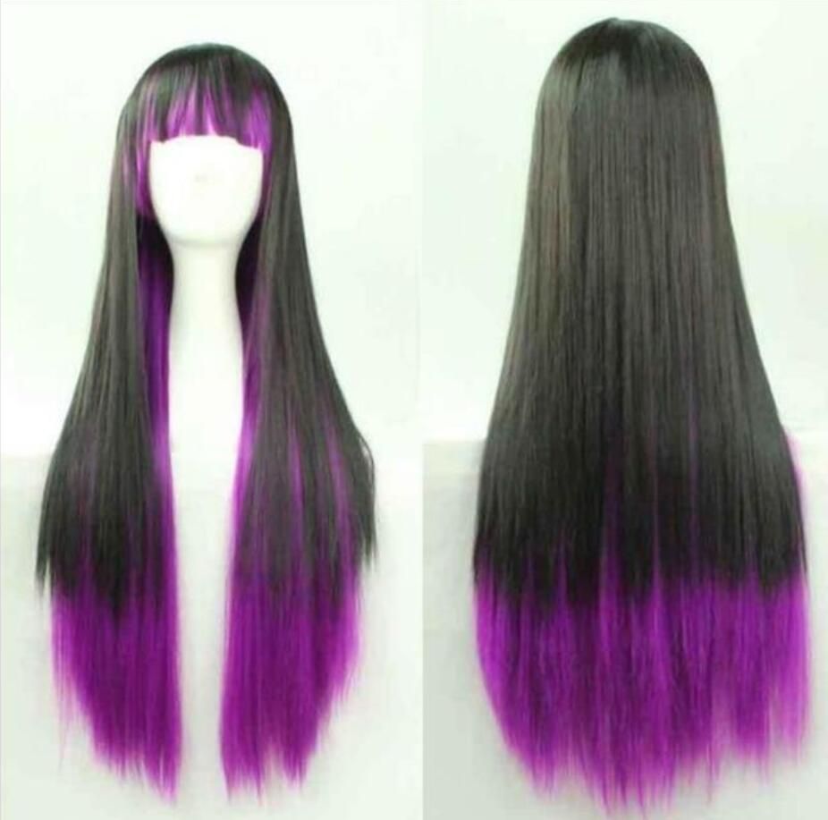 European and American new female growth straight hair gradient purple long hair Harajuku style highlights wigs European and American new female growth straight hair gradient purple long hair Harajuku style highlights wigs