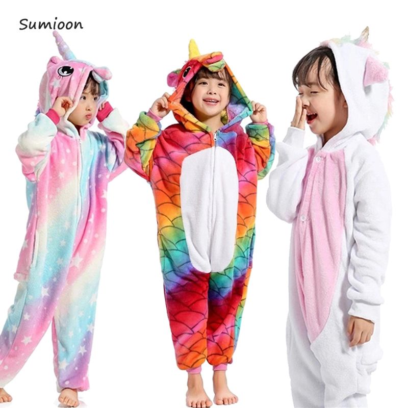 Kids Unicorn Hooded Lounge Fleece Onesie /& Nightwear