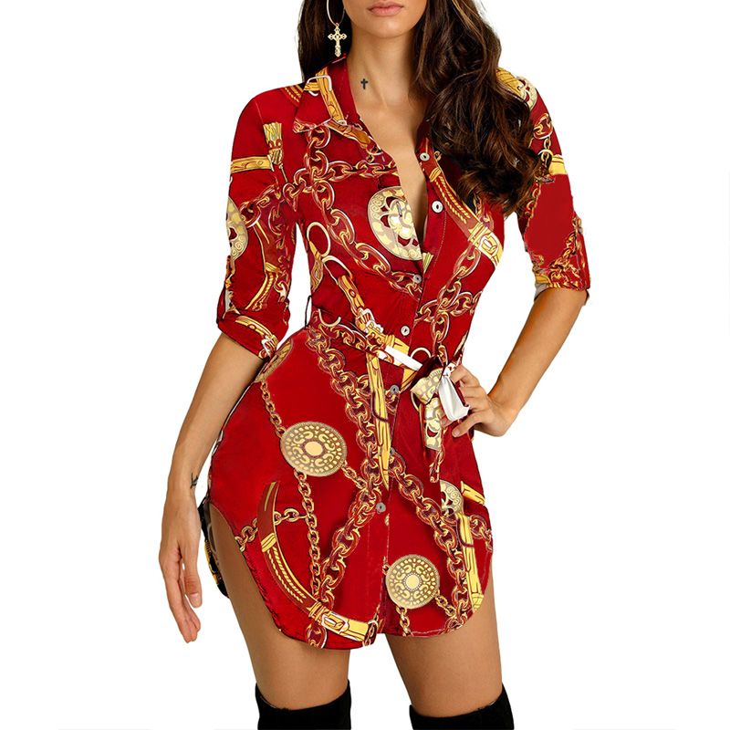 gold chain print dress