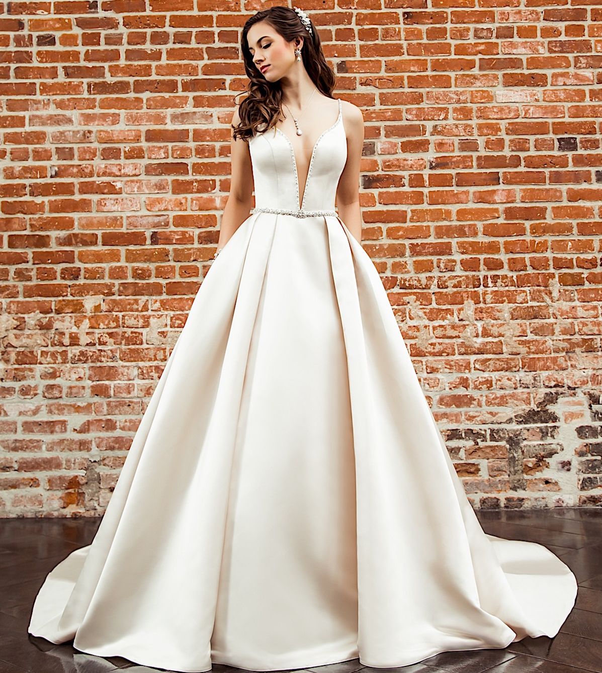 a line plunge wedding dress