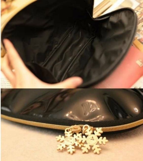 CHANEL BEAUTE Black Gold Snowflake Makeup Cosmetic Bag Pouch Case