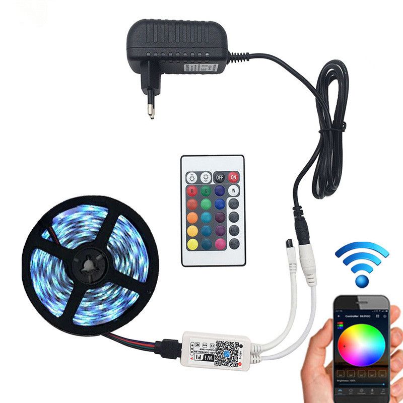 compre 5m 5050 rgb wifi tira de luz led a prueba de agua rgb 10m 15m cinta led de cinta control remoto inalambrico wifi 12v adaptador de corriente a