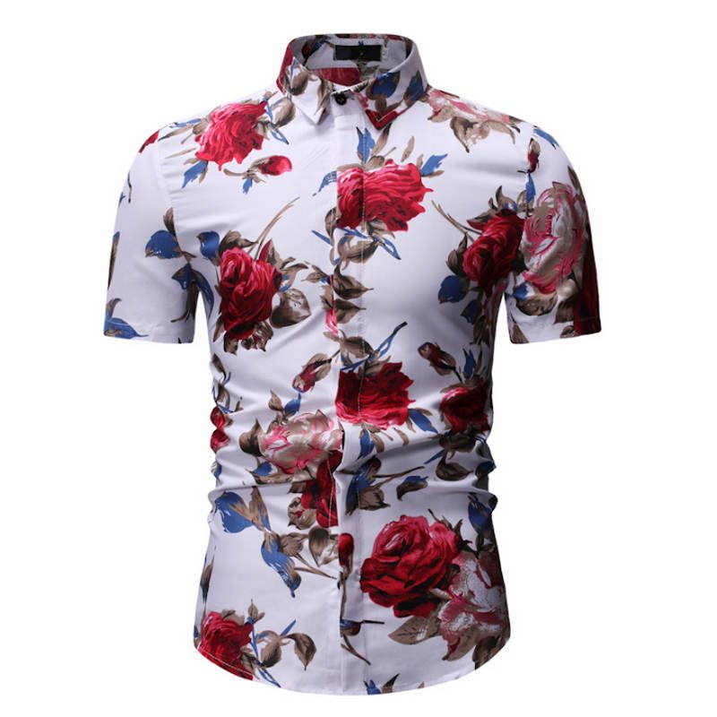 2019 Moda de verano Camisa para hombre Slim Fit Manga Corta Camisa floral para hombre