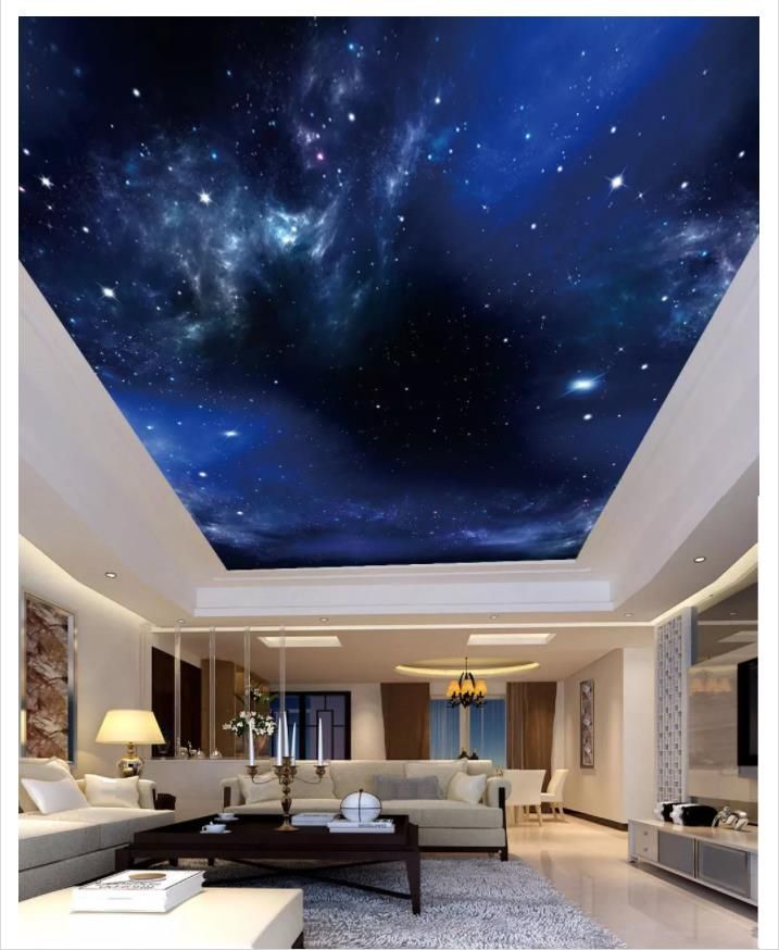 Custom 3d Silk Photo Background Ceiling Hd Starry Night View Big Picture Living Room Bedroom Zenith Ceiling Mural Wall Sticker Hd Wallpaper Background