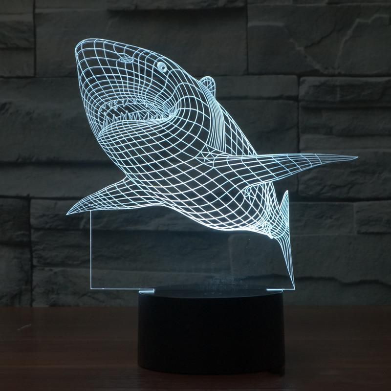 Shark 3D Illusion LED Night Light 7 Color Change Desk Lamp Bedroom Table Lights 