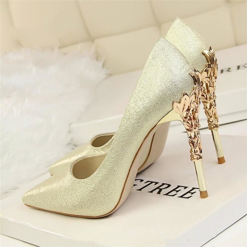 gold satin shoes