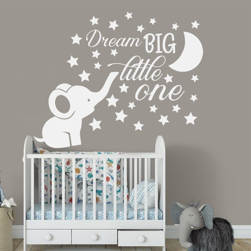 Elephant Nursery Wall Decal Baby Boy Room Decor Dream Big Little