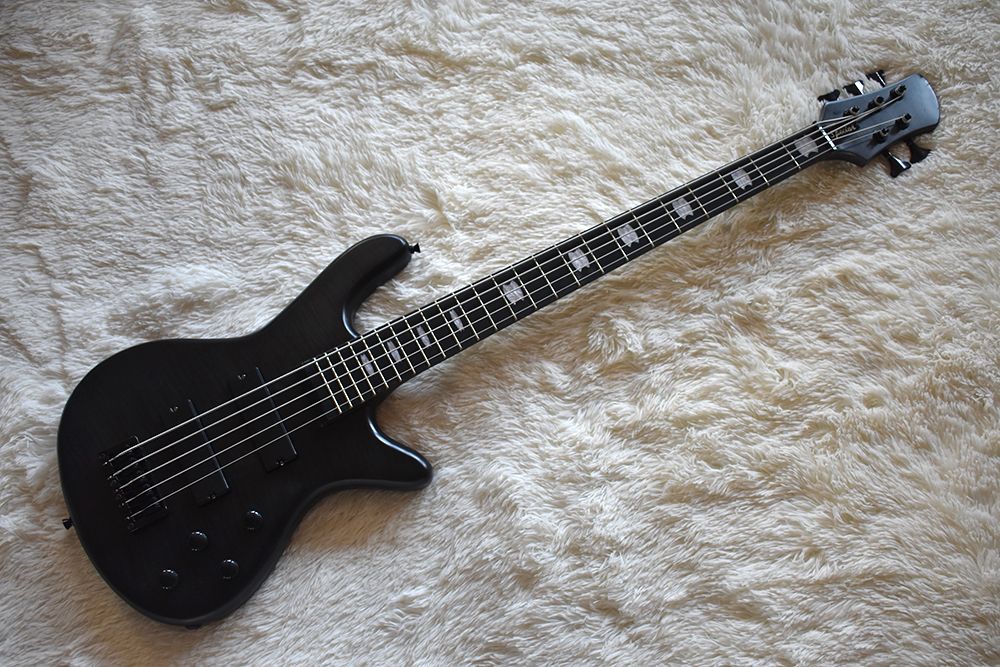 Factory Matte Black Electric Bass Guitar With 5 Strings,Black Hardware