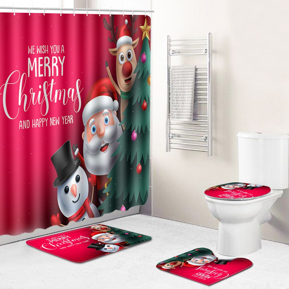 Shower Curtains Christmas Shower Curtain Bathroom Nonslip Pedestal Rug Lid Toilet Cover Bath Mat Home Garden Gefradis Fr