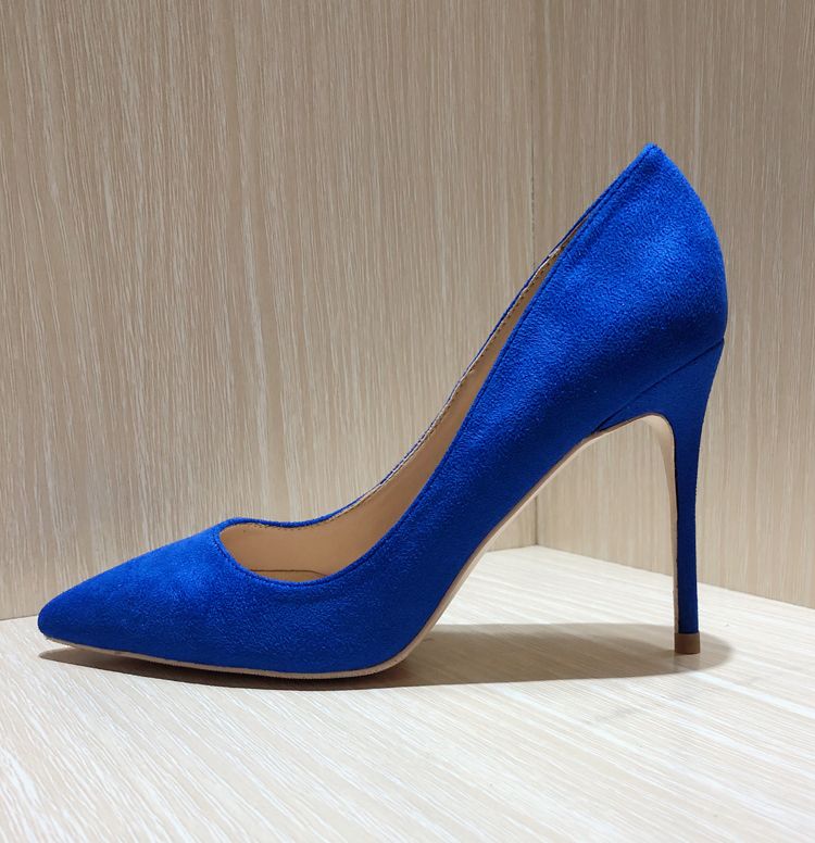 blue suede high heels