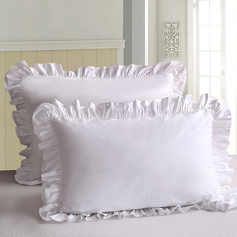 White Pillowcase Bedding Cotton Solid Ruffle Pillow Sham Princess