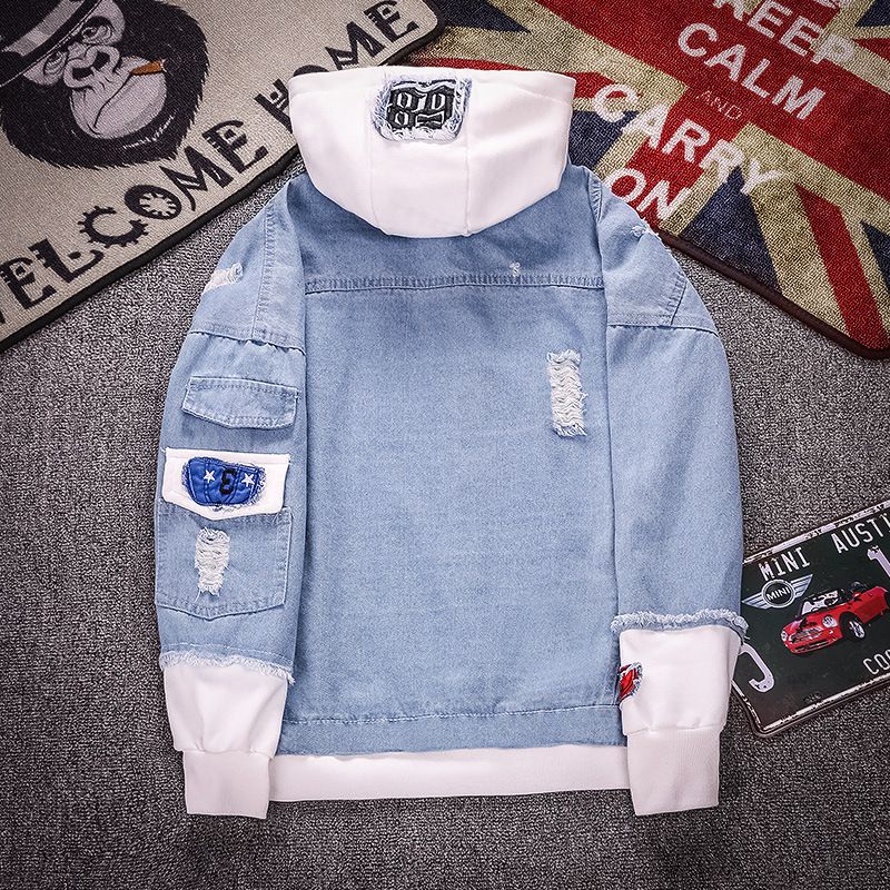 Spring Autumn Mens Denim Jacket Mens Hooded Fake Two Piece Suit Fashion  Bomber Ripped Hole Denim Jacket Male Cowboy Jean Jackets From Liangcloth,  $25.46