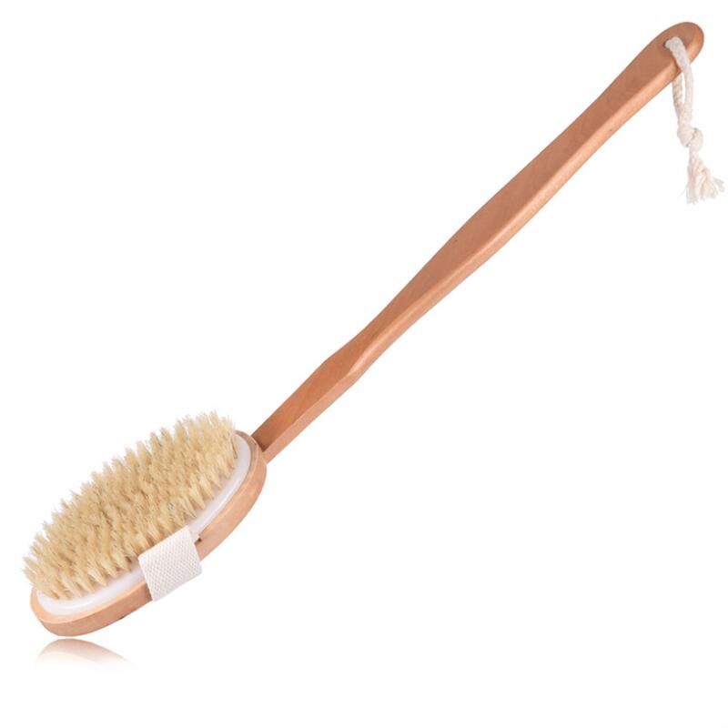 2020 100 Natural Boar Bristle Detachable Long Handle Wooden Dry Bath Body Back Brush
