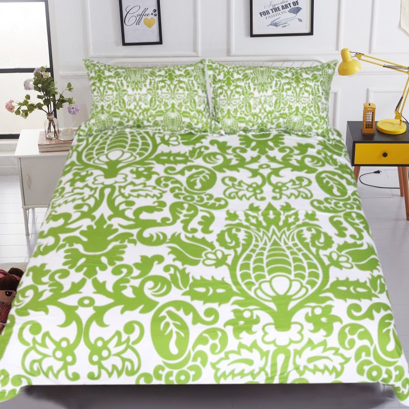 Floral Bedding Set Simple Style Duvet Cover With Pillowcase Green