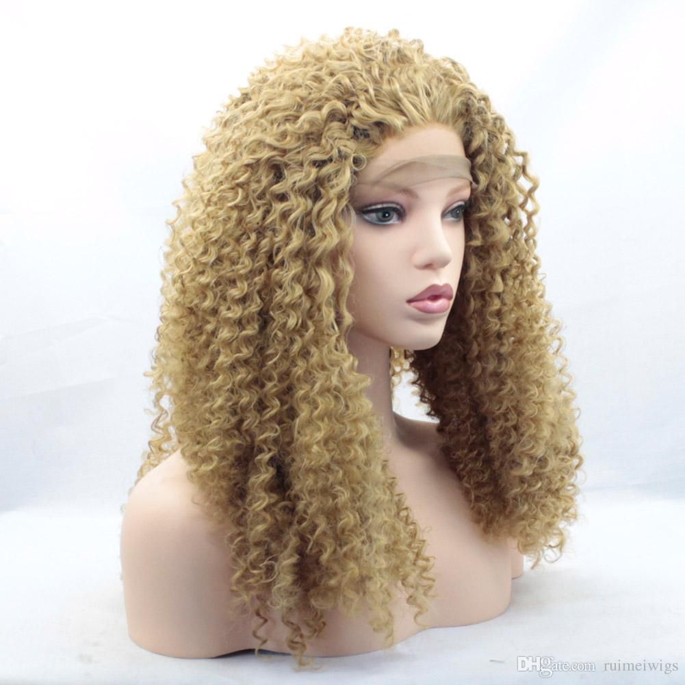medium blonde curly wig