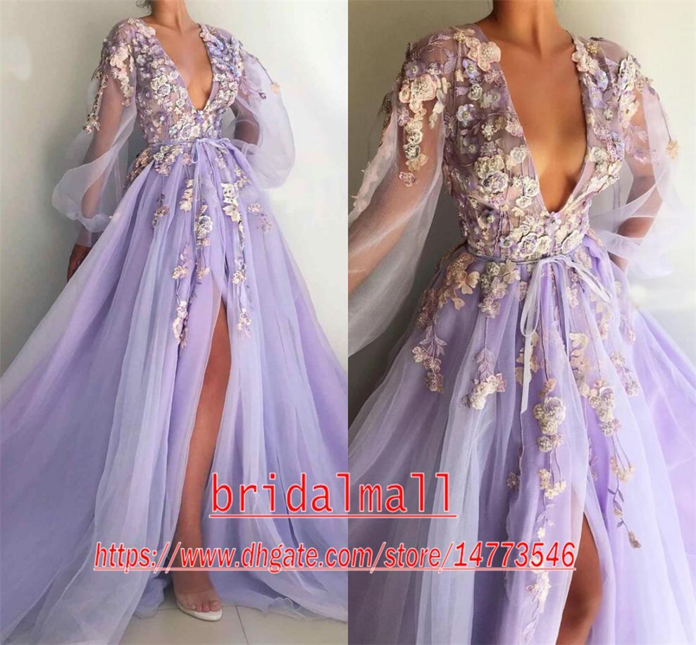 Lavender 3D Floral Appliques Long 