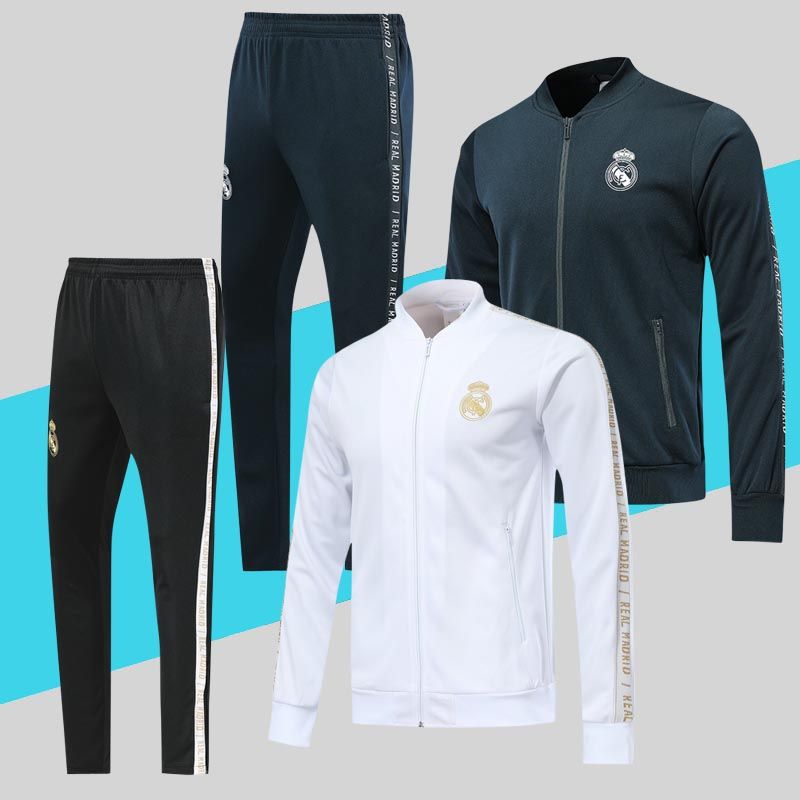 Madrid Chaqueta de Chándal 2019 2020 Gris oscuro Blanco de alta calidad PRE-MATCH