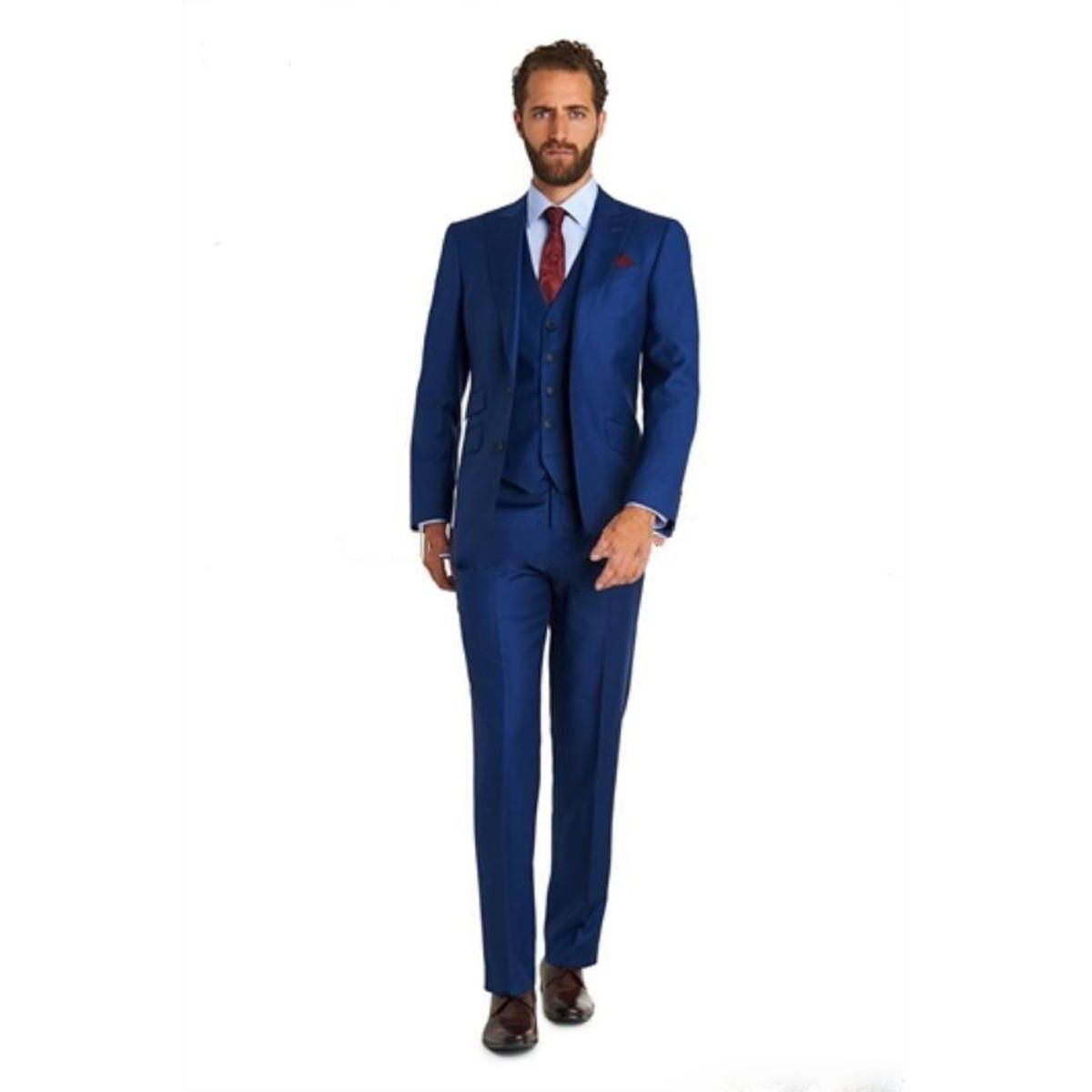 2019 Cheap Three Piece Tuxedos Wedding Male Suit Blue Tie Suit