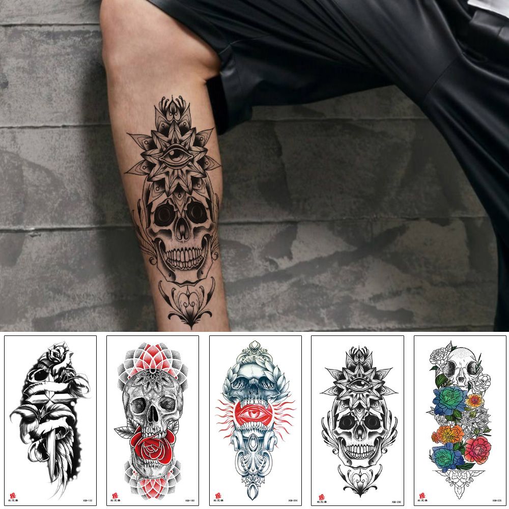 Adesivos tipo tatuagem para pele prata Tatuagem De Cranio Falso Preto Impermeavel Tatoo Tatoo Adesivo Beleza Mulher Flor Transversal Decalque Papel Transferencia Papel De Design Para A Cintura Traseira Da Perna Do Braco De Homimly 5 3 Pt Dhgate Com