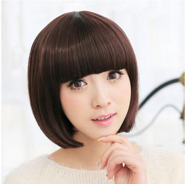 Fashion New Womens Short Straight Full Bangs Bob Hair Lolita