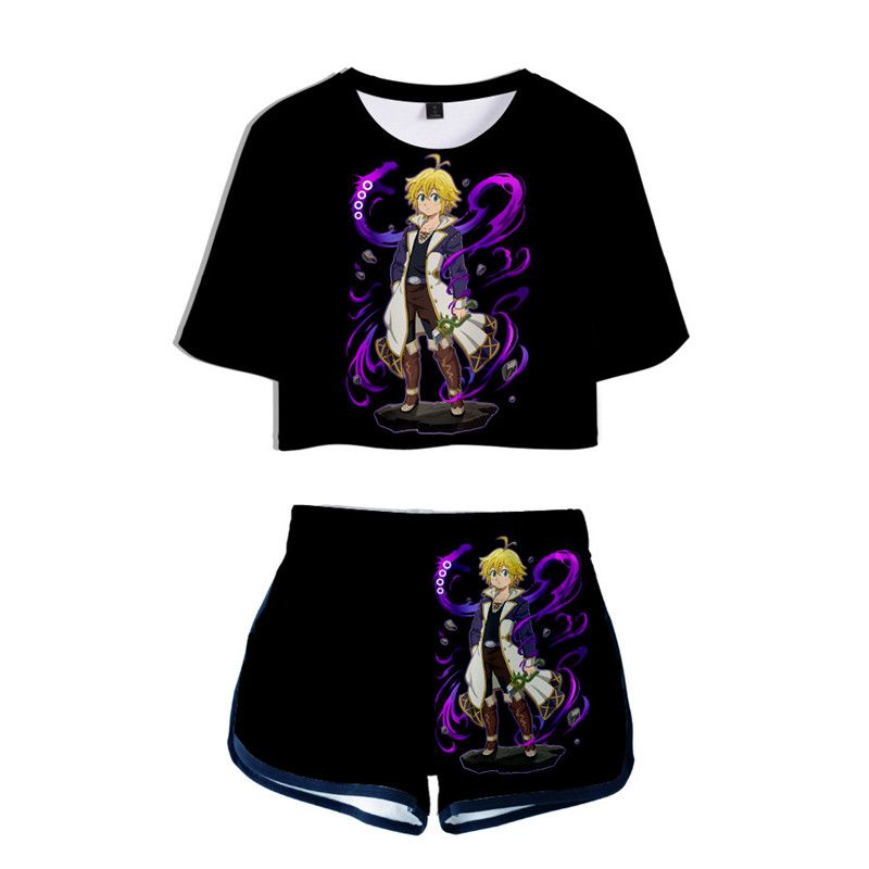 Anime Nanatsu No Taizai 3D Print Crop Tops + Shorts 2 piezas traje mujeres Fit