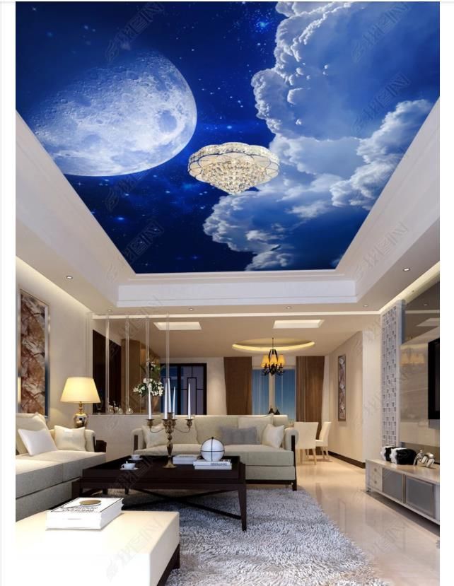 3d Ceiling Large Custom Photo Zenith Mural Wallpaper Night Sky Round Moon Cloud Hotel Living Room Ceiling Zenith Mural Interior Decoration Hq Hd