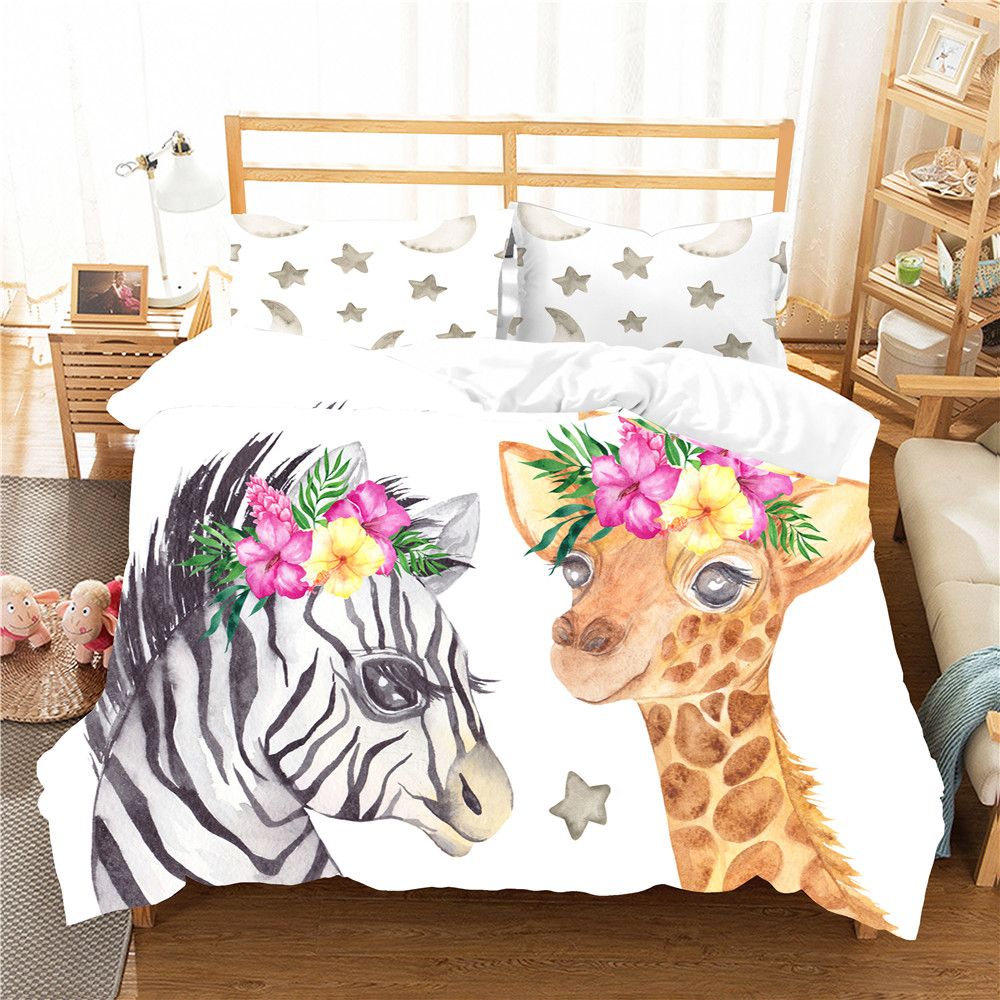 Duvet Cover Set Bedding Clothes Cartoon Zebra And Giraffe Printed
