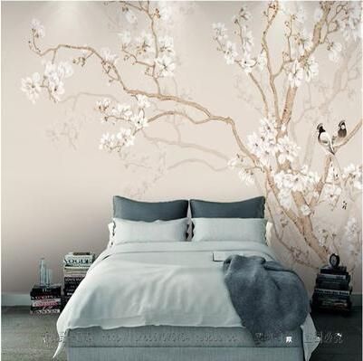 Modern Chinese Style Room Wallpaper Mural 3d Hand Painted Magnolia Flower Bird Waterproof Wall Paper Papel De Parede Home Decor Free Nature Wallpaper