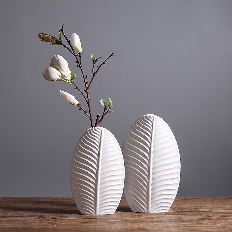 Modern Leaf Shape Flower Vase Nordic Decorative White Ceramic Vase