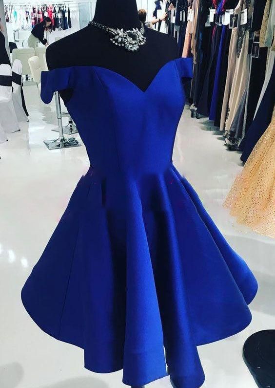 royal blue off the shoulder homecoming dress