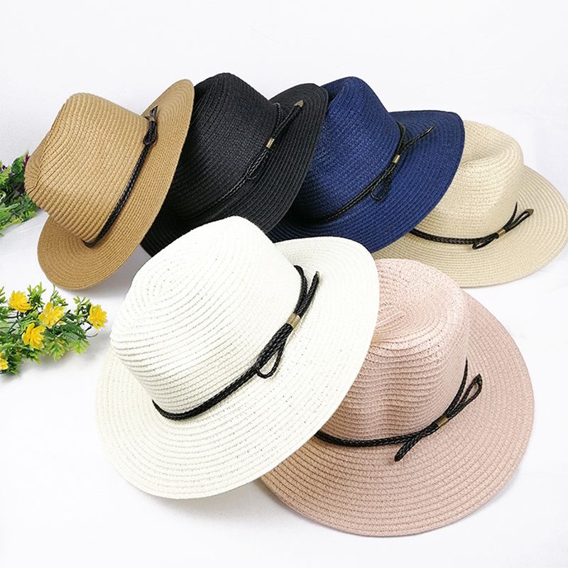 frotis puesta de sol Cliente Sombreros Sun para las mujeres Panamá Sombrero de paja Verano Casual Casual  Brim Bread Beach Hat