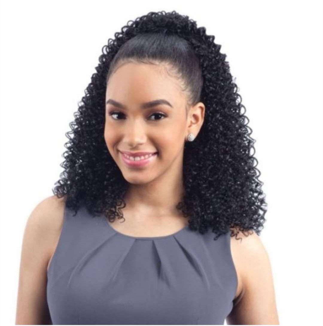 Shoulder Length Kinky Curly Indian Drawstring Ponytail Hair