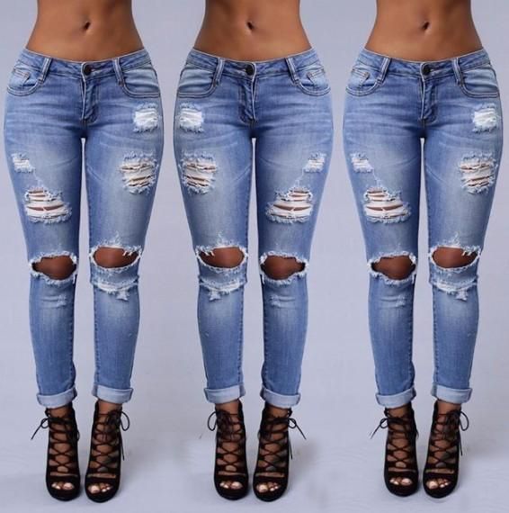 Compra Las Mujeres Agujero Casual Venta Caliente Tejanos De Cintura Alta  Del Estiramiento Elástico Damas Mujer Washed Denim Flaco Pantalones Del  Lápiz Barato | Entrega Rápida Y Calidad | Es.Dhgate