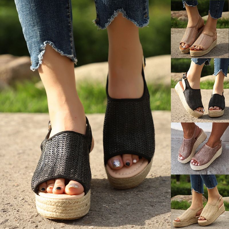 peep toe weaving sandals