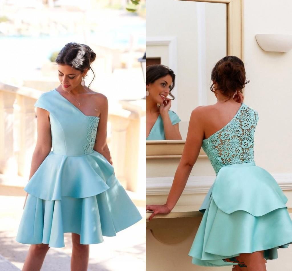 Compra Vestido De Un Hombro Casero Con Falda De Doble Capado Rodilla  Longitud De La Rodilla Vestido De Fiesta De Hoco Cóctel Barato | Entrega  Rápida Y Calidad | Es.Dhgate