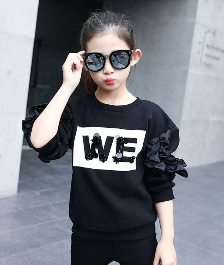 Compra Nueva Venta De Niñas Sudadera Niños Grandes Tendencias De La Moda  Coreana Ropa Para Niños Letras Casuales Impresión De Volantes Camisas  Barato | Entrega Rápida Y Calidad | Es.Dhgate