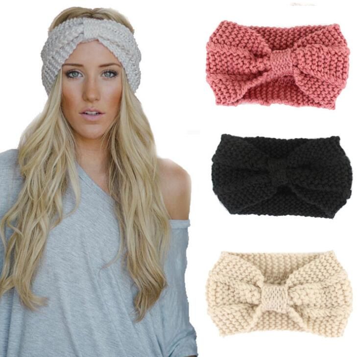 2019 Lady Cozy Thick Knit Headband Turban Ear Warmer For Women Winter Headbands Bow Knot Stretch Hairband Headwrap Crochet Twisted Turban From