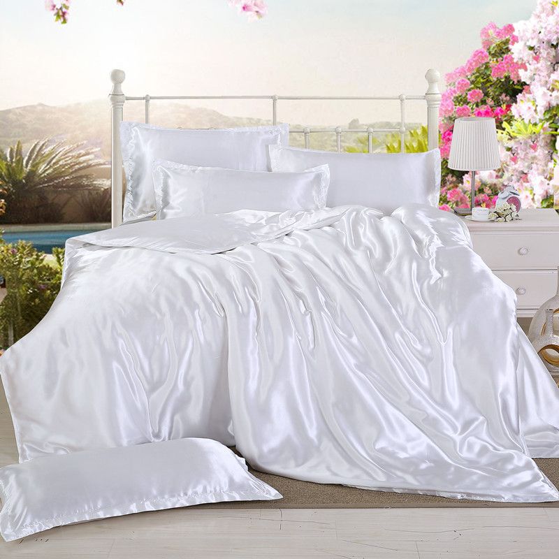 Solid Bedlinen Silk Satin Duvet Cover Black White Bedding Sets 3