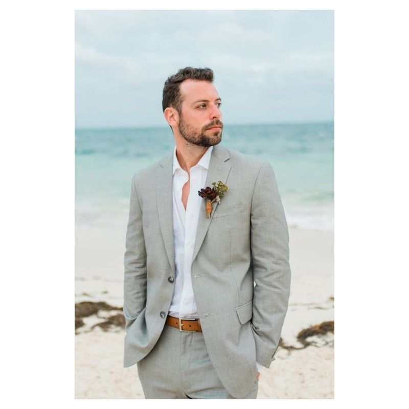 grey suit beach wedding