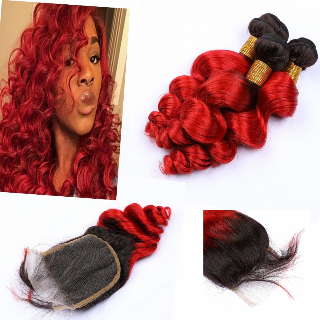 2019 Black Red Ombre Hair Bundles With Closure 4 4 Dark Root Loose Wavy Ombre Bundle Hair With Closure From Smart Hair 189 04 Dhgate Com