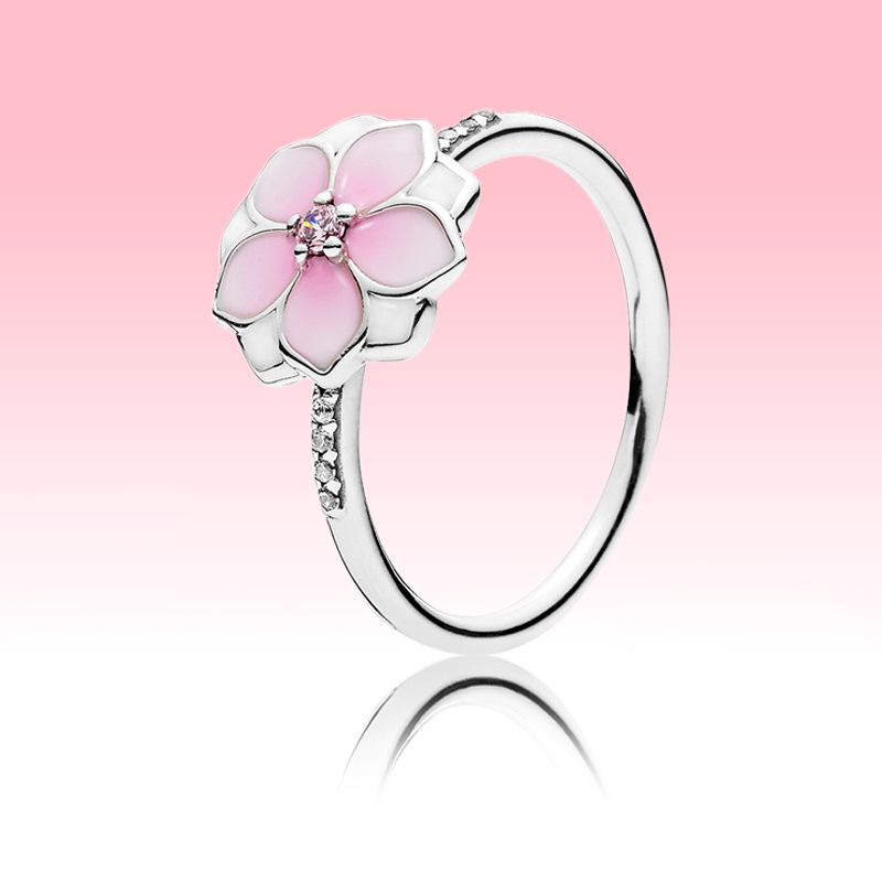 2020 Pink Flowers Womens Ring Beautiful Summer Jewelry For Pandora 925