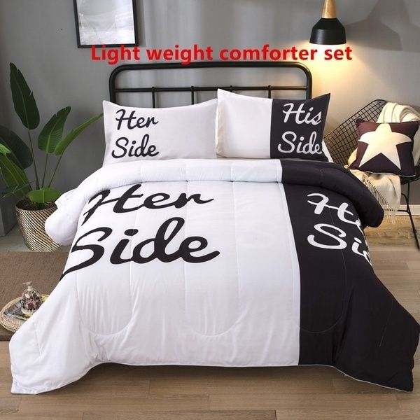 Home Bedding White And Black His Side Her Side Polyester Lovers