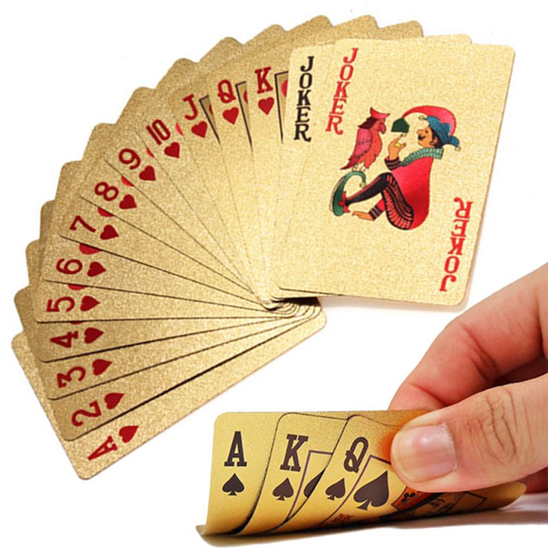 Conjunto de 3 tarjetas en caja de plástico jugando cartas baraja de juego de póquer Enchapado en Oro 24K 99.9 
