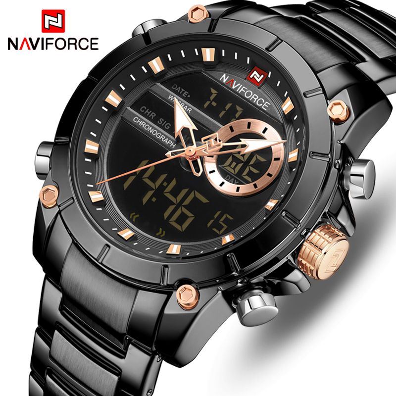 Naviforce Watch Top Brand Fashion Black Dual Display Men Watches Stainless Steel Business Waterproof Mens Wrist Watches Watches Deal Wristwatch From Mandarin18 23 85 Dhgate Com