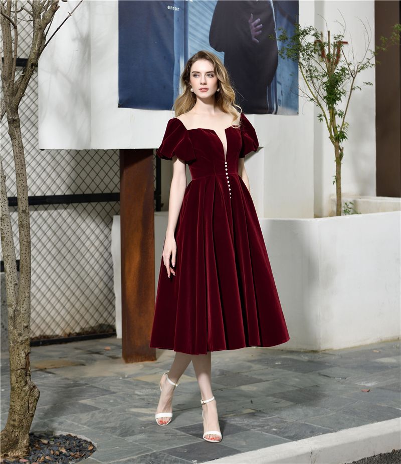 wine colored tea length dresses