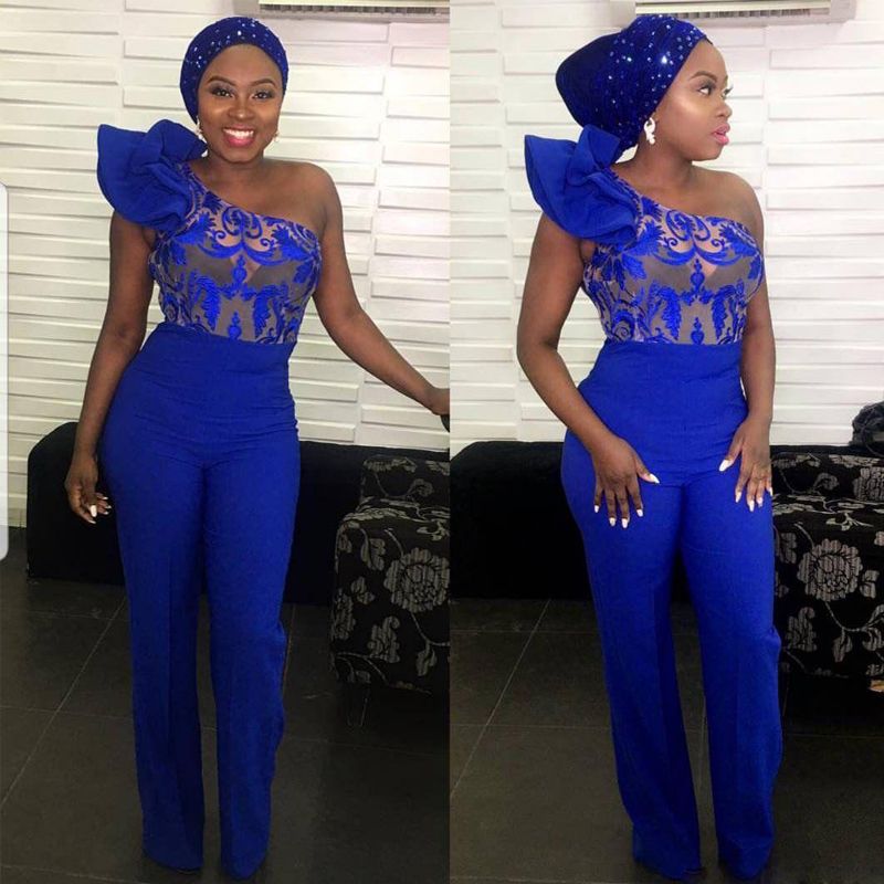 Royal blue one shoulder jumpsuit Clearance