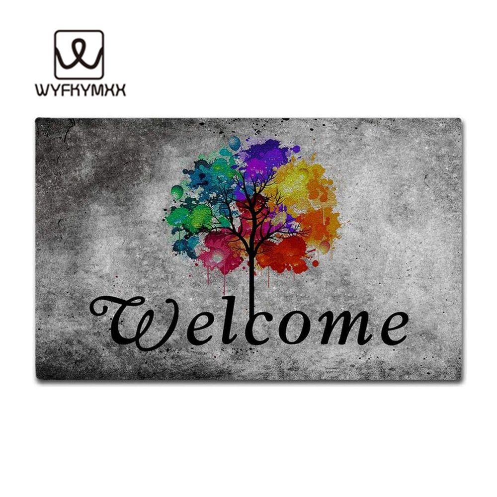 Funny Front Indoor Kitchen Floor Mats Non Slip Welcome Colorful Tree Woven Outdoor Mat Design Outdoor Entrance Doormats Replacement Cushions For